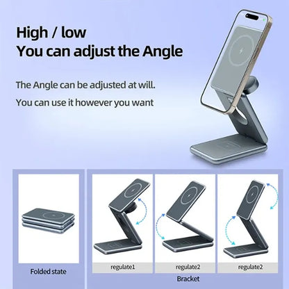 Foldable Wireless 3in1 Charger Works Multiple Apple Devices