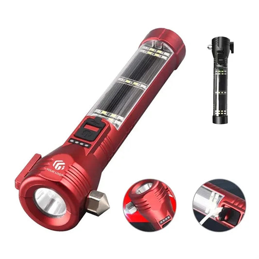 Multi Function Emergency Solar Rechargeable LED Flashlight