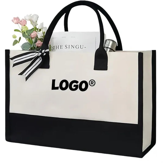 Canvas Beach Tote Bag Initial Classic Present Personalized