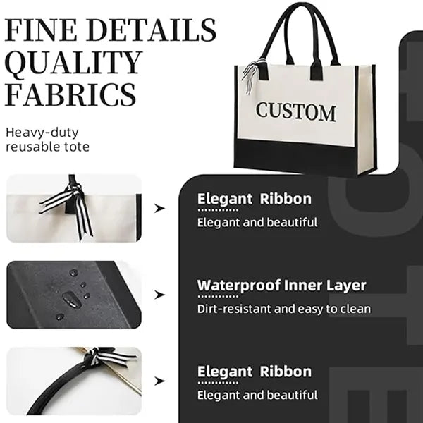 Canvas Beach Tote Bag Initial Classic Present Personalized