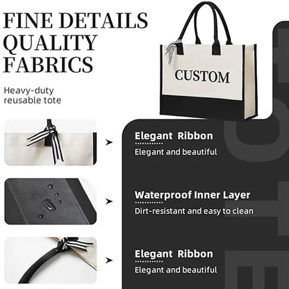 Canvas Beach Tote Bag Initial Classic Present Personalized