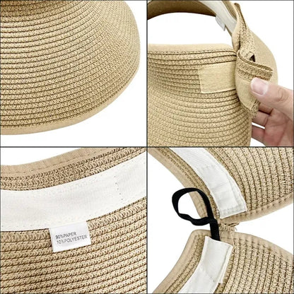 Foldable Straw Hat With Wide Brim For Sun Protection