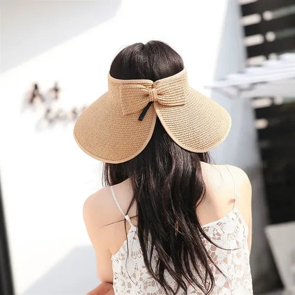 Foldable Straw Hat With Wide Brim For Sun Protection