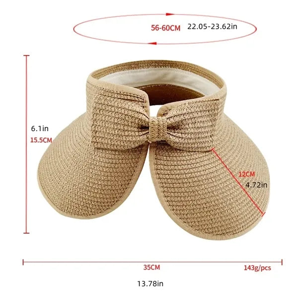 Foldable Straw Hat With Wide Brim For Sun Protection
