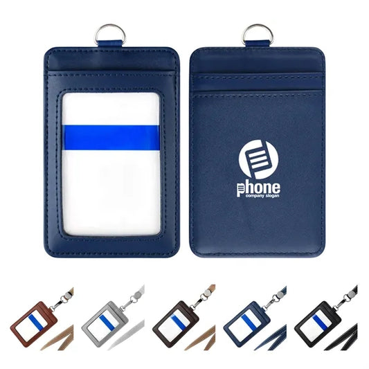 Top Grain Leather ID Badge Holder with Lanyard
