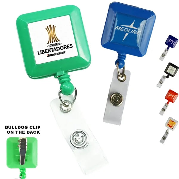Square Badge Reel w/ Custom Imprint & Alligator clip