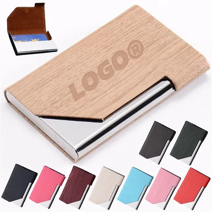 Business Card Holder Case Leather Metal Pocket Magnetic Shut