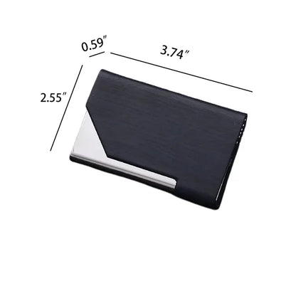 Business Card Holder Case Leather Metal Pocket Magnetic Shut