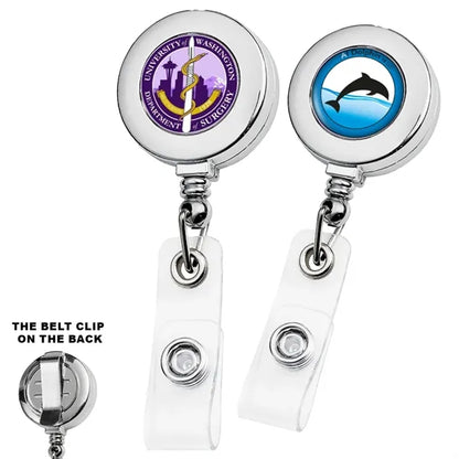 Chrome Plastic Retractable Badge Reel w/ Belt Clip backing