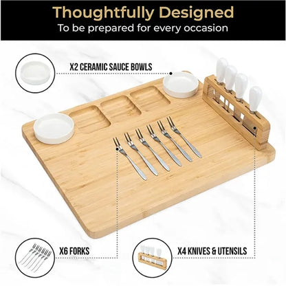 Large Charcuterie Bamboo Cheese Board Knife Set