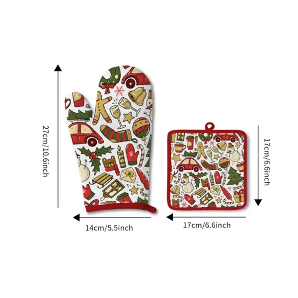 Christmas Heat Resistant Oven Mitts Suitable For Kitchen