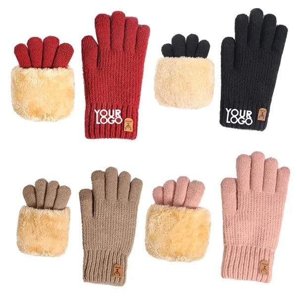 Thick Snowflake Deer Christmas Winter Knit Fleece Gloves