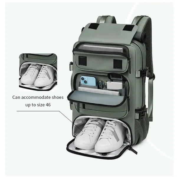 Carry-On Travel Backpack Duffel Bag With Shoe Compartment