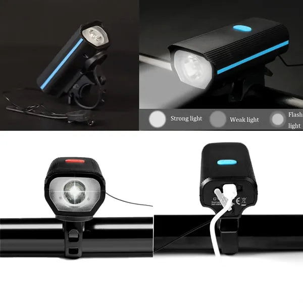 USB Rechargeable Bike Lights Bicycle Headlight with Bell