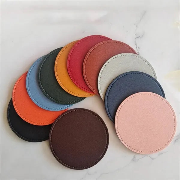 PU Leather Round Coasters Waterproof Heat Resistant