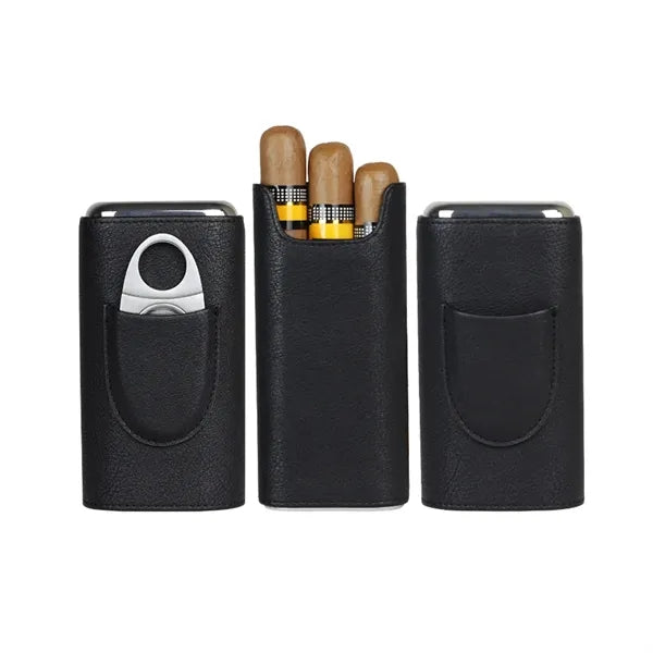 Leather Cigar Travel Box Set Gift W/ Cutter For Men