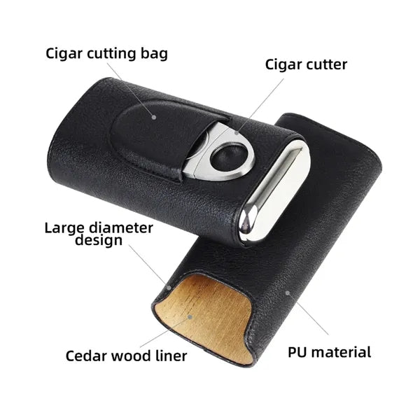 Leather Cigar Travel Box Set Gift W/ Cutter For Men
