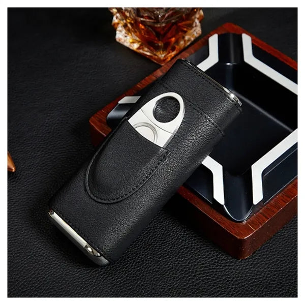 Leather Cigar Travel Box Set Gift W/ Cutter For Men