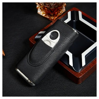 Leather Cigar Travel Box Set Gift W/ Cutter For Men