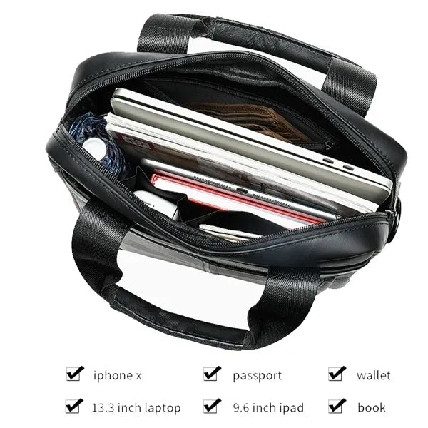 Men's Genuine Leather Briefcase Real Business Laptop Bag.
