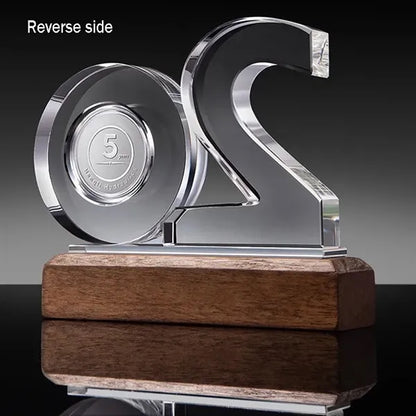 Crystal Anniversary Award Trophy with Wooden Base