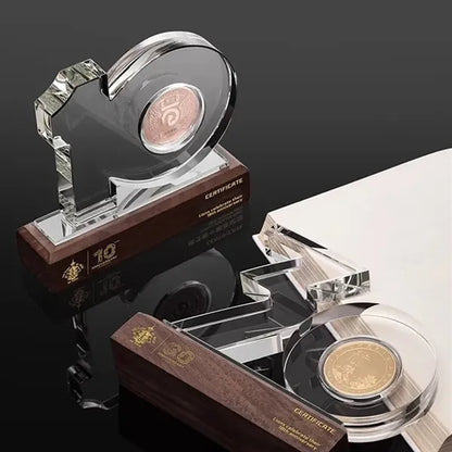 Crystal Anniversary Award Trophy with Wooden Base