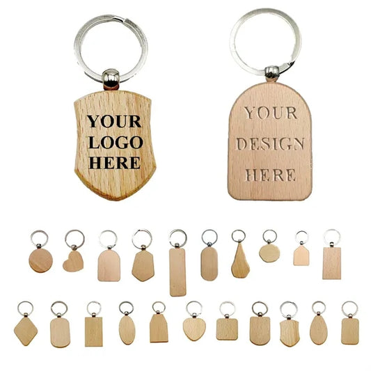 Wooden keychain with laser engraving