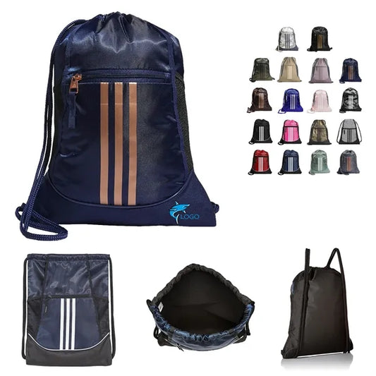 Waterproof Sports Drawstring Backpack w/Vertical Stripes