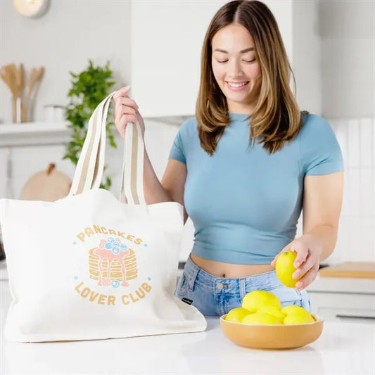 Oversized Deluxe Canvas Tote Bag with Striped Handles