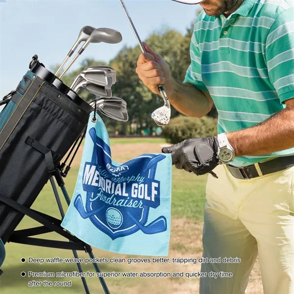 Waffle Pattern Golf Towel with Carabiner Clip (390 GSM)