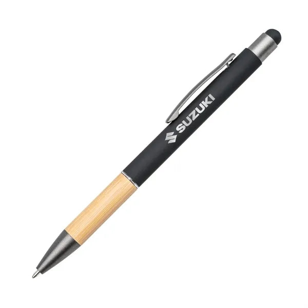 Assias Aluminum Pen w/Bamboo Grip & Blue Refill