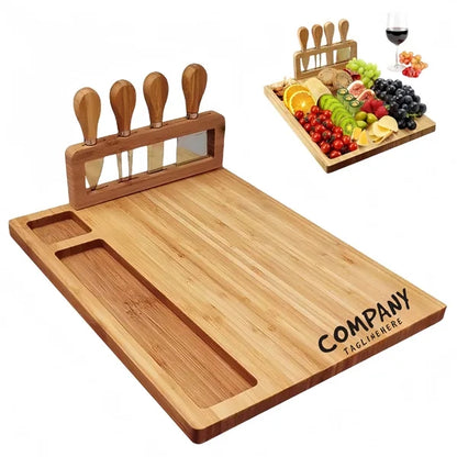 Bamboo Cheese Board Plates And Knife Charcuterie Platter Set