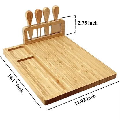 Bamboo Cheese Board Plates And Knife Charcuterie Platter Set