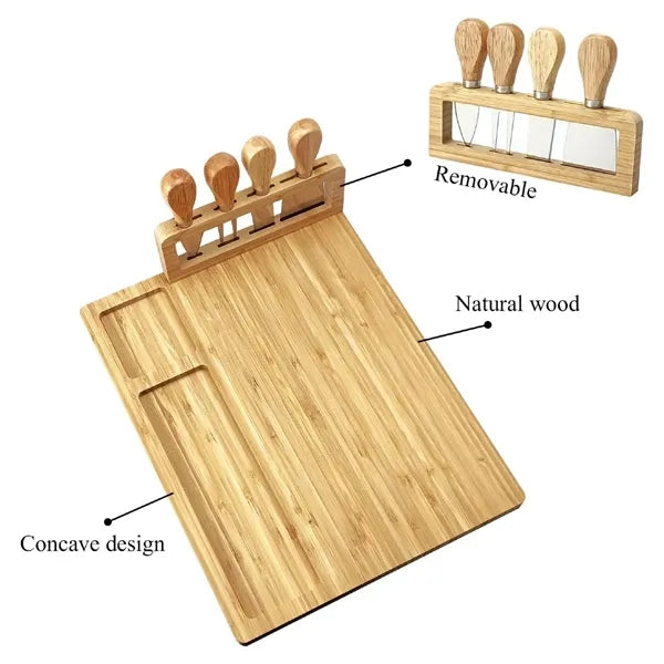 Bamboo Cheese Board Plates And Knife Charcuterie Platter Set