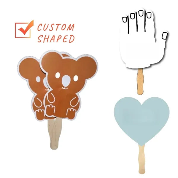 Custom shaped Handheld Fan with Wooden Handle