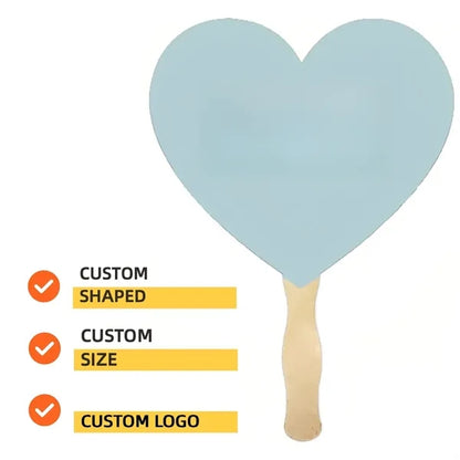 Custom shaped Handheld Fan with Wooden Handle