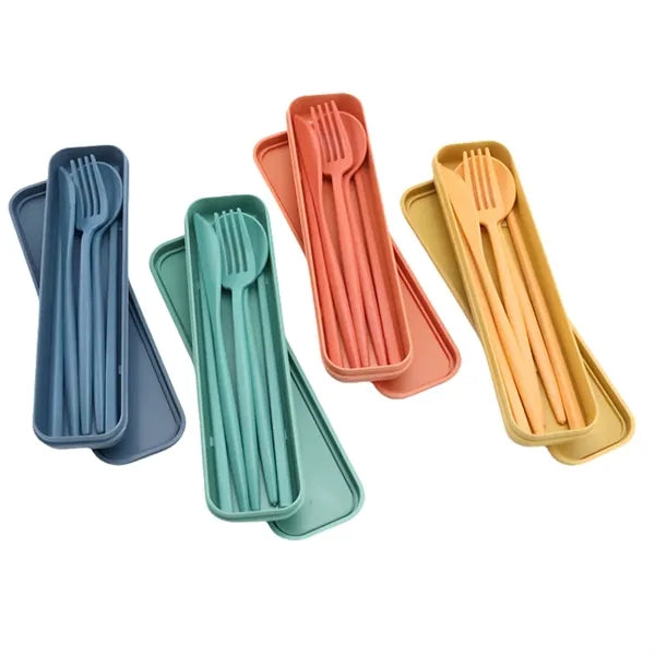 Custom Wheat Straw Cutlery Set With Case Tableware Portable