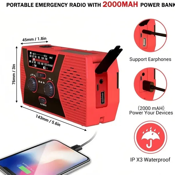 Portable Emergency Hand Crank Radio With LED Flashlight