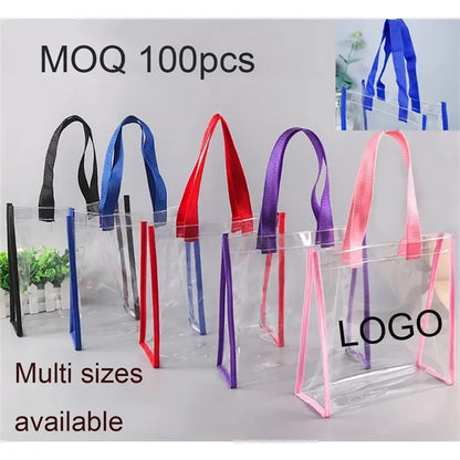 Clear Transparent PVC Tote Bag Shopping Handbag MOQ 100pcs