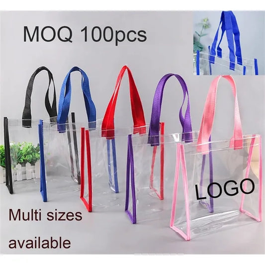 Clear Transparent PVC Tote Bag Shopping Handbag MOQ 100pcs