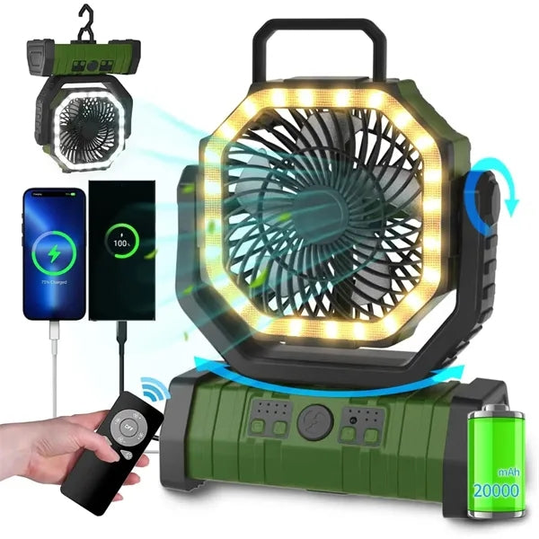 20000mAh Portable Electric LED Fan Light Outdoor with hook