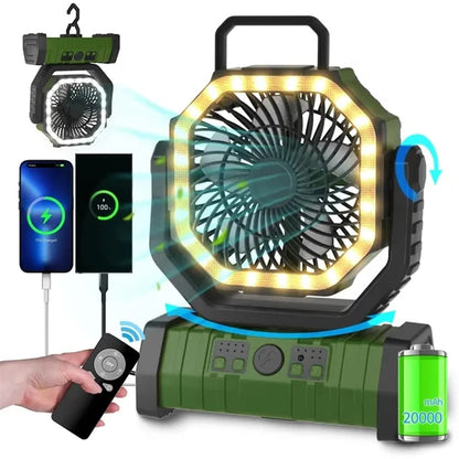20000mAh Portable Electric LED Fan Light Outdoor with hook