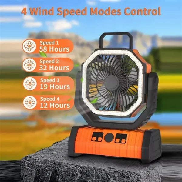 20000mAh Portable Electric LED Fan Light Outdoor with hook