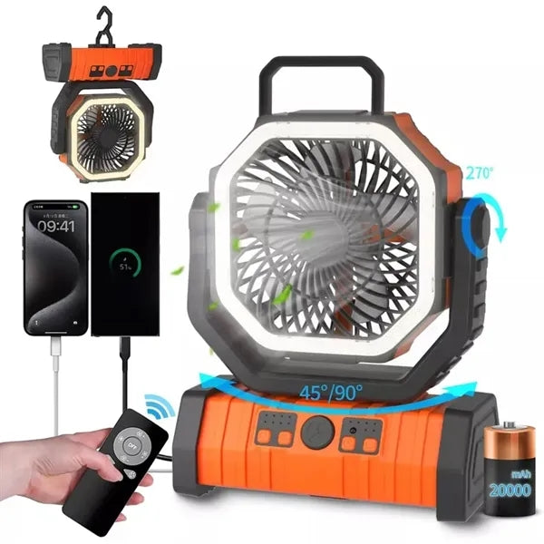 20000mAh Portable Electric LED Fan Light Outdoor with hook