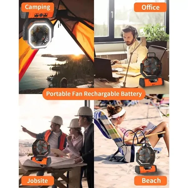 20000mAh Portable Electric LED Fan Light Outdoor with hook