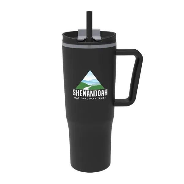 30 oz. Double Wall Plastic Travel Mug w/ Handle & Straw