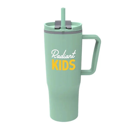 30 oz. Double Wall Plastic Travel Mug w/ Handle & Straw