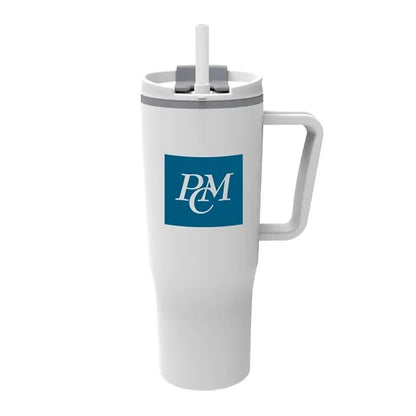 30 oz. Double Wall Plastic Travel Mug w/ Handle & Straw