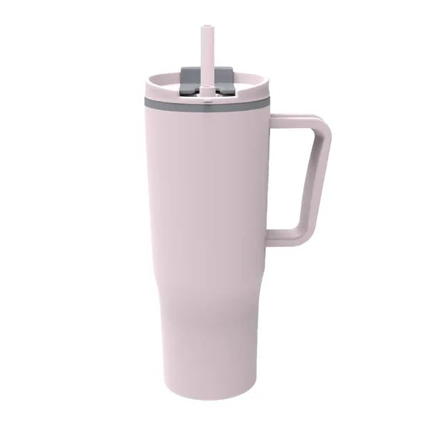 30 oz. Double Wall Plastic Travel Mug w/ Handle & Straw