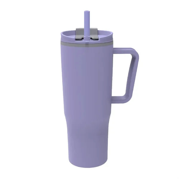 30 oz. Double Wall Plastic Travel Mug w/ Handle & Straw